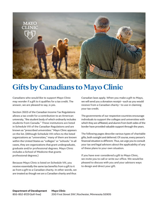 Gifts by Canadians to Mayo Clinic